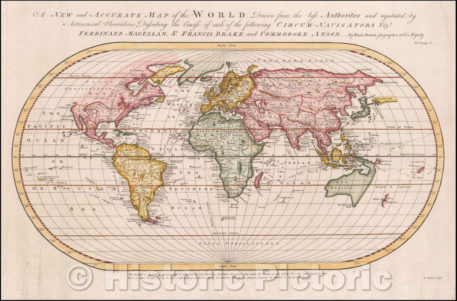 Historic Map - A New and Accurate Map of the World, 1744, Emanuel Bowen - Vintage Wall Art