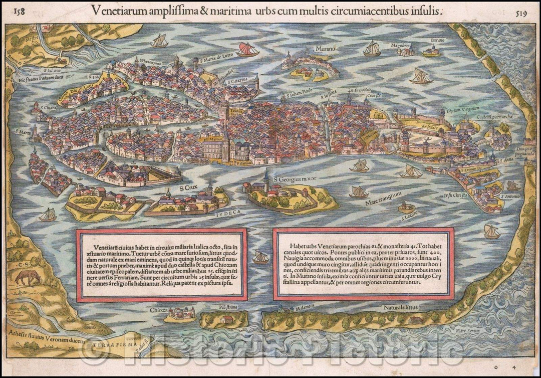 Historic Map - Venetiarum amplissma & maritima urbs cum multis circumiacentibus insulis./Amplissma coastal city of Venice and the many surrounding islands, 1552 - Vintage Wall Art