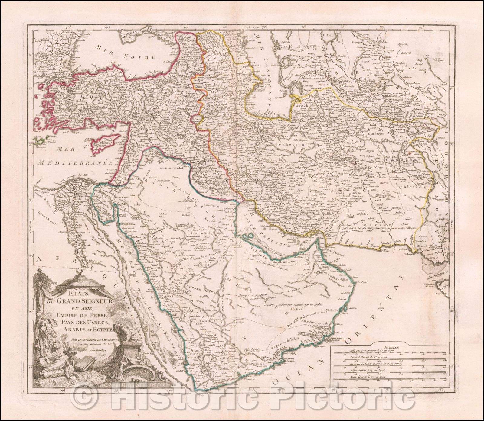 Historic Map - Etats Due Grand-Seigneur En Asie, Empire De Perse, Pays Des Usbecs, Arabie et Egypte, 1753, Didier Robert de Vaugondy - Vintage Wall Art