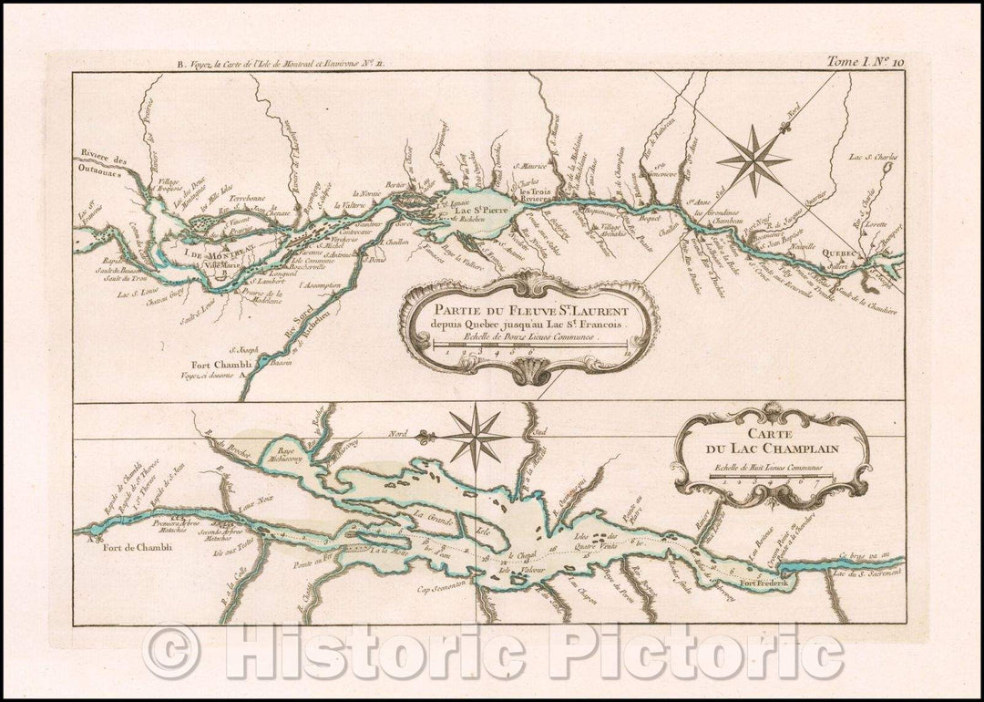 Historic Map - [Lake Champlain] Partie du Fleuve St. Laurent depuis jusqu'au/First Printed Map of Lake Champlain - Based Upon French Manuscript Sources, 1765 - Vintage Wall Art