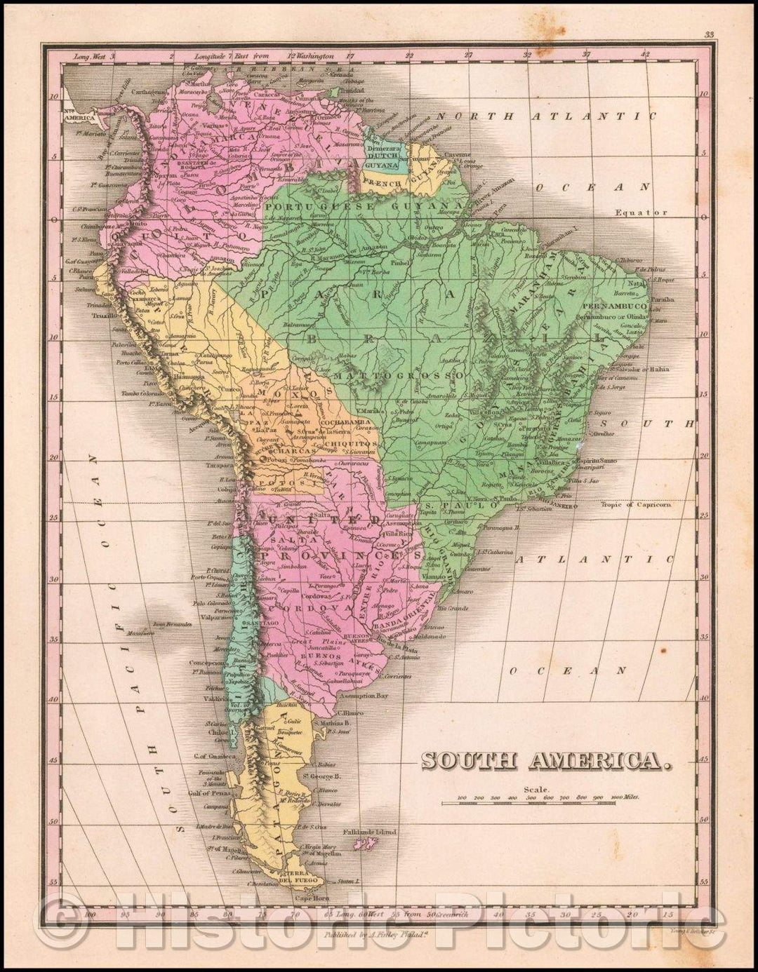 Historic Map - South America, 1827, Anthony Finley - Vintage Wall Art