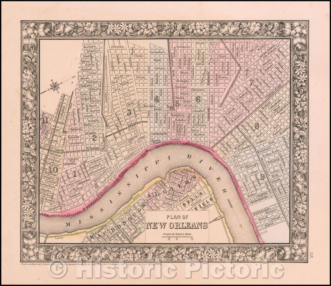 Historic Map - Plan of New Orleans, 1863, Samuel Augustus Mitchell Jr. v2