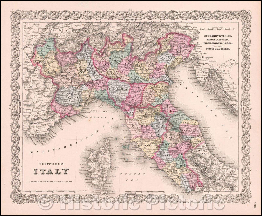 Historic Map - Colton's Northern Italy, 1858, Joseph Hutchins Colton - Vintage Wall Art