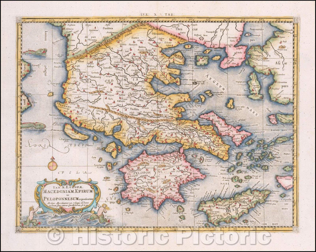 Historic Map - Tab. X. Europae Macedoniam, Epirum ac Peloponnesum repraesentans, 1578, Gerhard Mercator - Vintage Wall Art