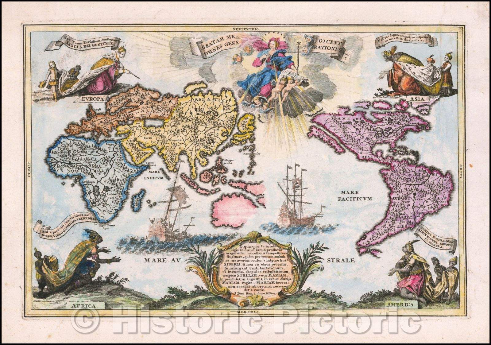 Historic Map - Beatam Medicient Omens Generatione Map of the World, centered on the Pacific Ocean, 1703, Heinrich Scherer v2