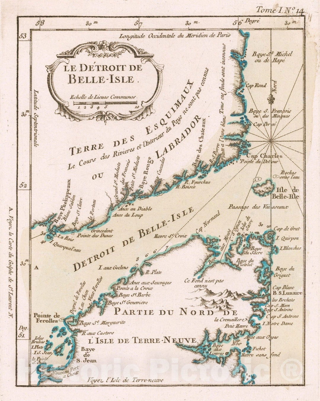 Historic Map - [Cartier's Route To the St.Lawrence] Le Detroit de Belle-Isle/[Cartier's Route To the St.Lawrence] The Detroit Belle Isle, 1764 - Vintage Wall Art