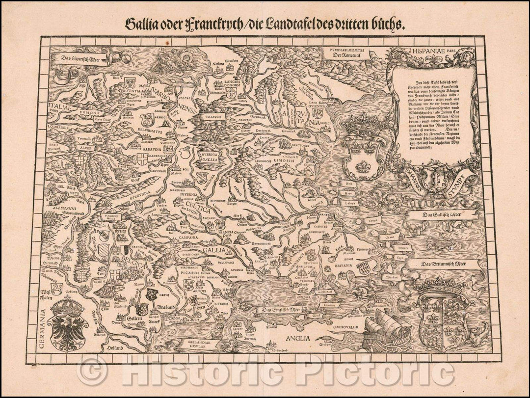 Historic Map - (France) Galliae Regni Potentiss: Nova Descriptio/Map of France, Switzerland and Italy, from Ortelius' Theatrum Orbis Terrarum, 1548 - Vintage Wall Art