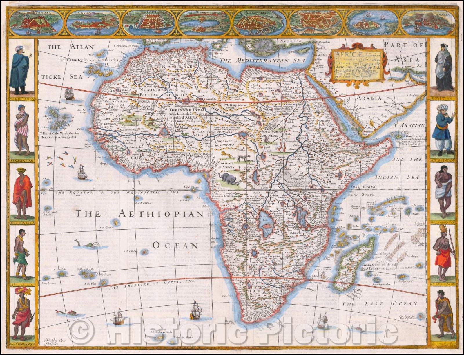 Historic Map - Africae, Described. The manners of their Habits and buildings newly done into English, 1676, John Speed - Vintage Wall Art