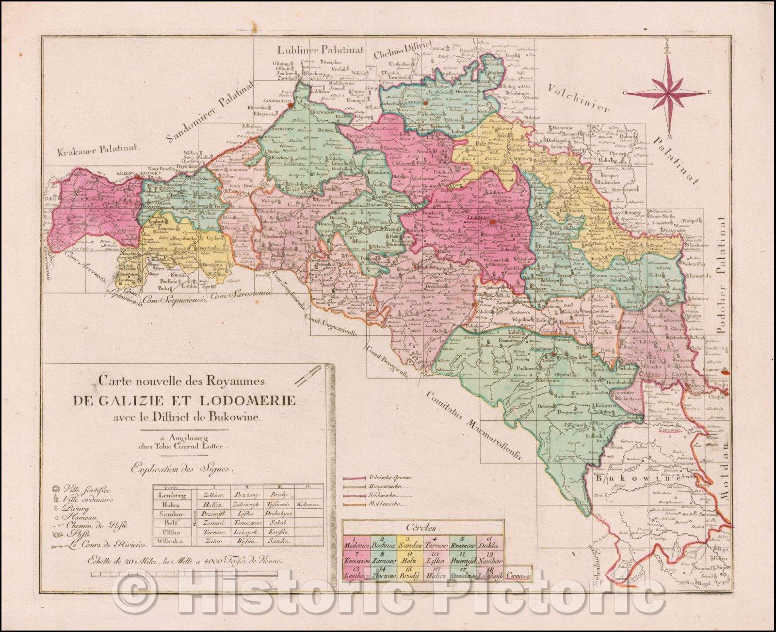 Historic Map - Carte nouvelle des Royaumes de Galizie et Lodomerie avec le District de Bukowine/Regional Map of parts of Poland and Ukraine, 1760 - Vintage Wall Art