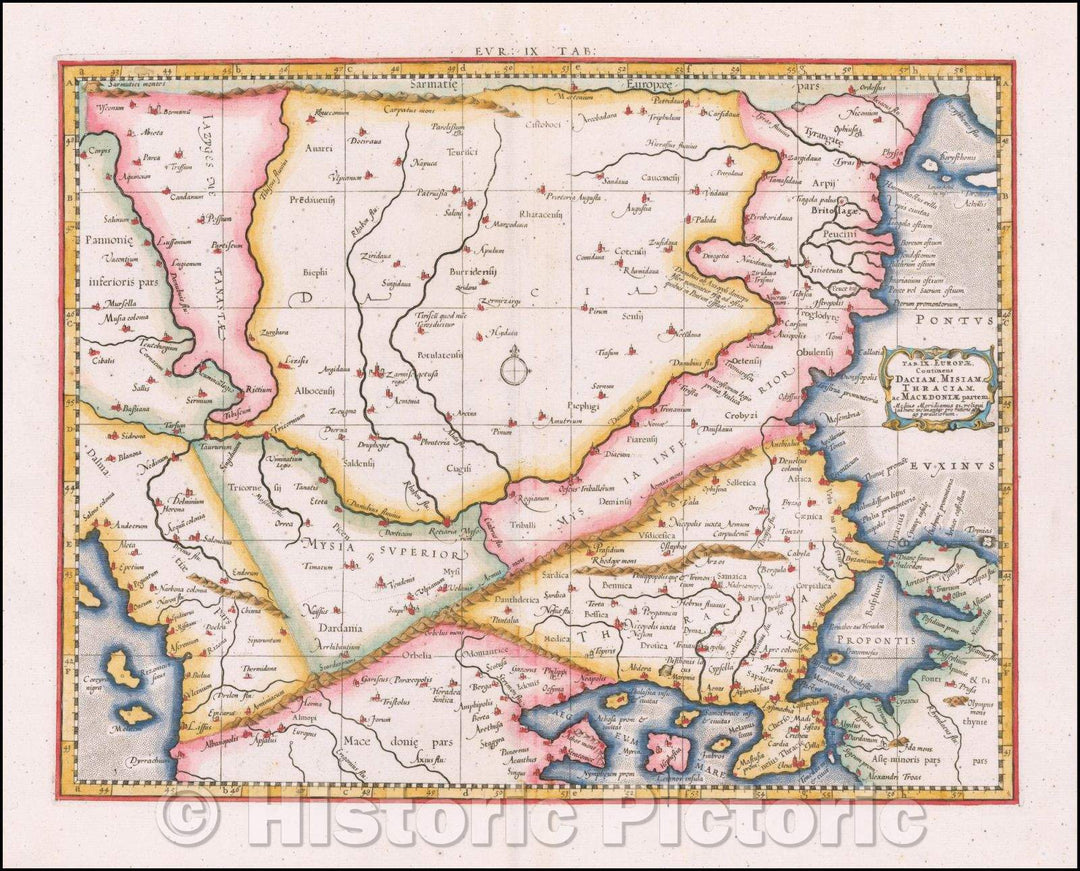 Historic Map - Tab. IX. Europae Continens Daciam, Miciam, Thraciam ac Macedoniae partem, 1578, Gerard Mercator - Vintage Wall Art