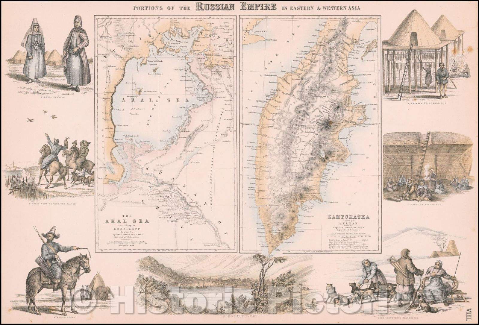 Historic Map - Portions of the Russian Empire in Eastern & Western Asia, 1855, Archibald Fullarton & Co. - Vintage Wall Art