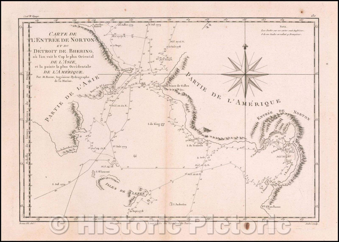 Historic Map - Carte De L'Entr? De Norton Et Du Detroit De Bhering, ou l'on voit/Map of the passage between Asia and the NW Coast of America, 1787 - Vintage Wall Art