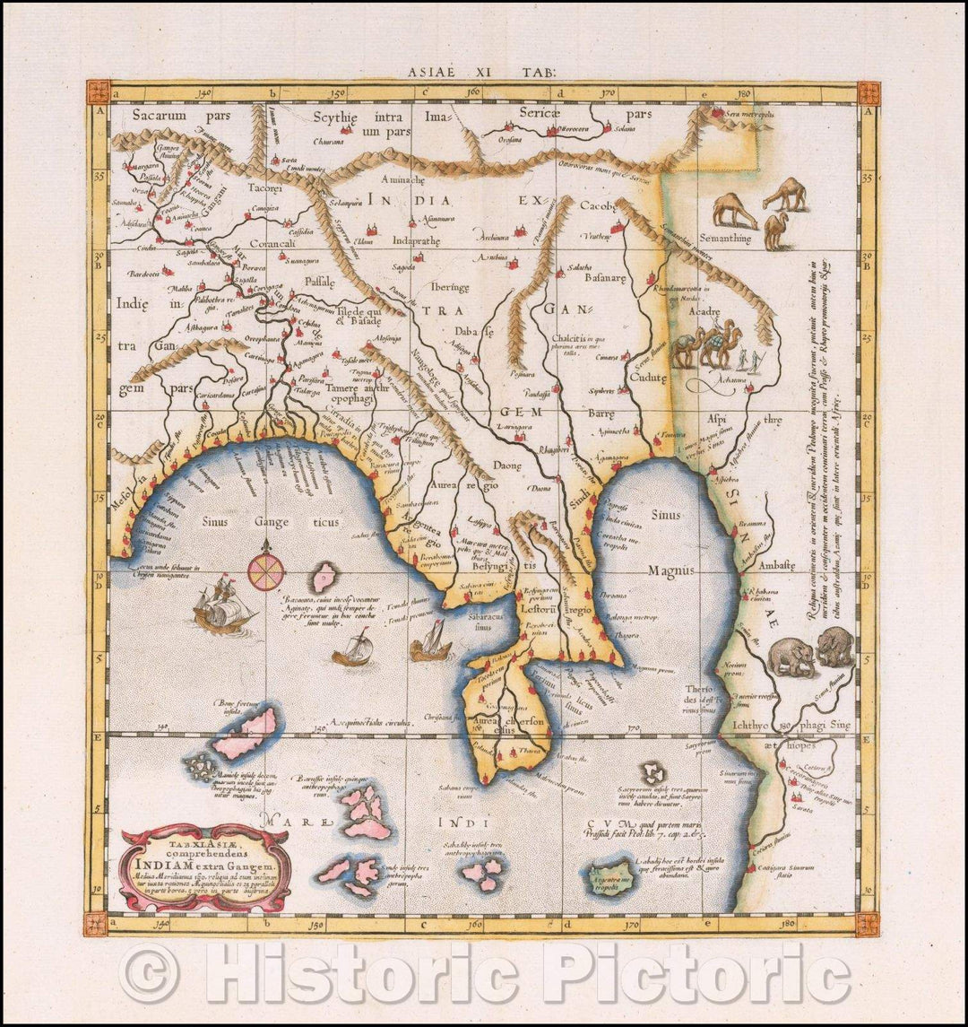 Historic Map - Tab. XI Asiae, comprehendens Indiam extra Gangem, 1578, Gerard Mercator - Vintage Wall Art