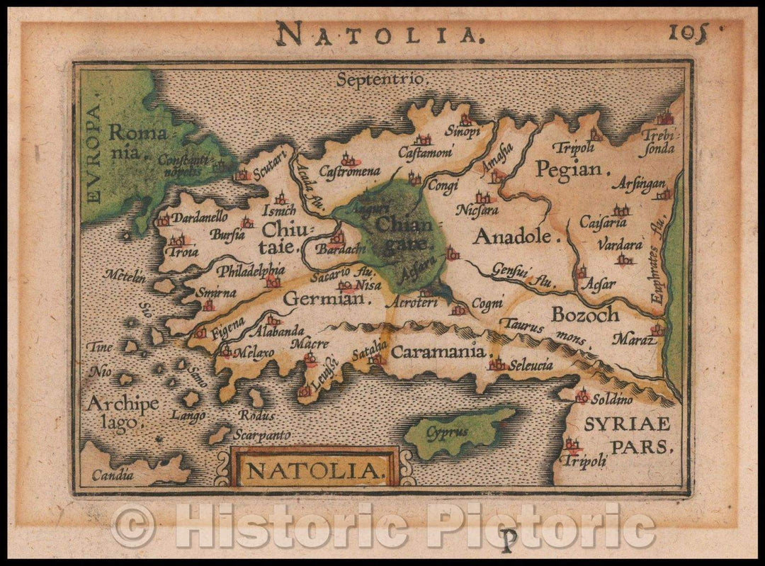 Historic Map - Natolia (with Cyprus), 1598, Petrus Bertius - Vintage Wall Art