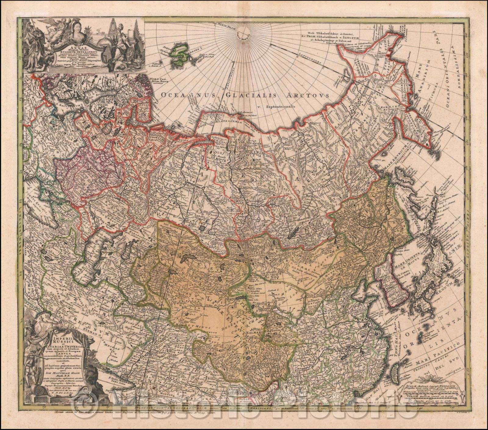 Historic Map - Imperii Russici et Tatariae Universae tam majoris et Asiaticae quam minoris et Europae Tabula, 1739, Homann Heirs - Vintage Wall Art