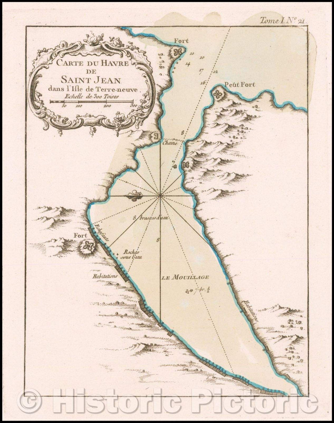 Historic Map - Carte du Havre Saint Jean dans l'Isle de Terre-neuve/Oldest Settlement in North America, 1764, Jacques Nicolas Bellin - Vintage Wall Art