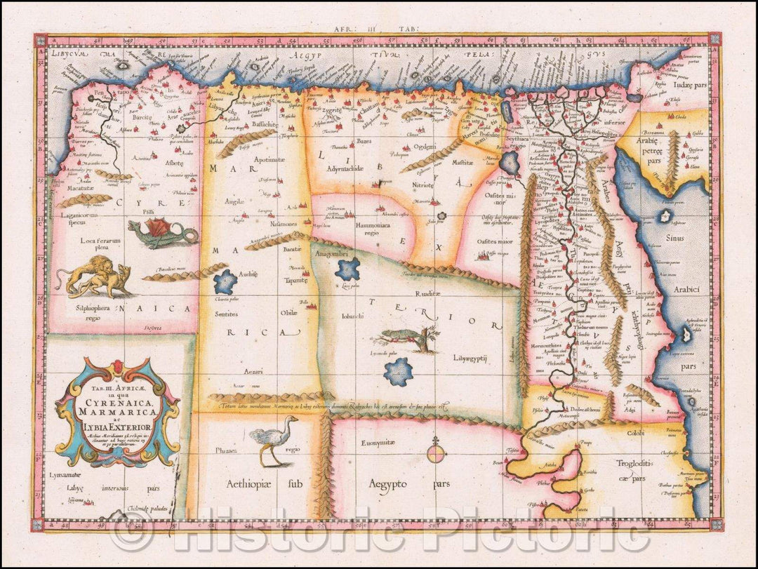 Historic Map - Tab. III. Africae, in qua Cyrenaica, Marmarica, ac Lybia Exterior, 1578, Gerard Mercator - Vintage Wall Art