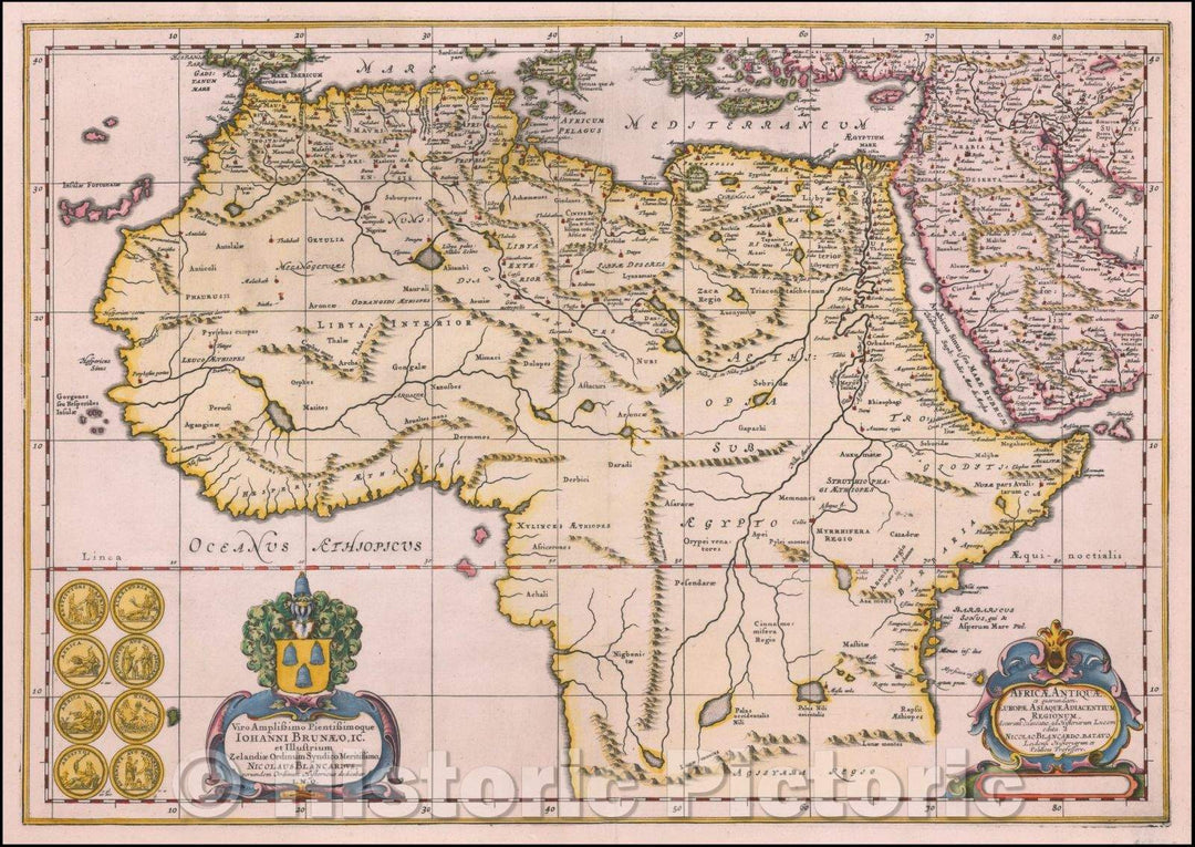 Historic Map - Africae Antiquae et quarundam Europae Asiaque/Map of Ancient Africa, focusing on the northern and central portion of continent, 1652 - Vintage Wall Art