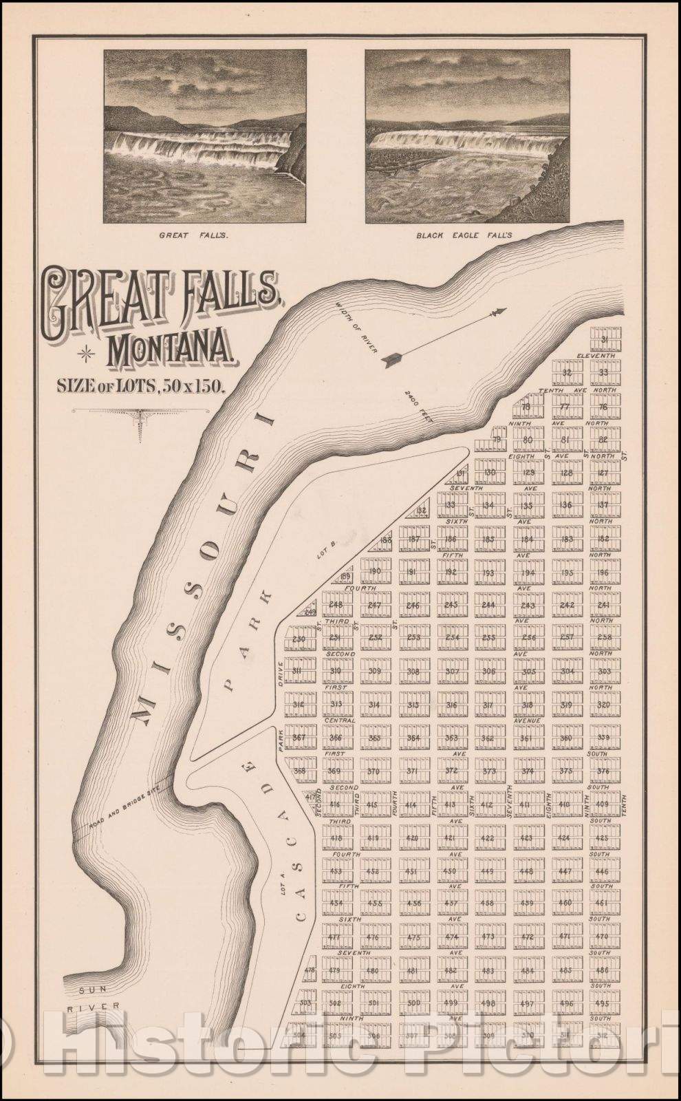 Historic Map - Great Falls, Montana, 1883, Paris Gibson v1