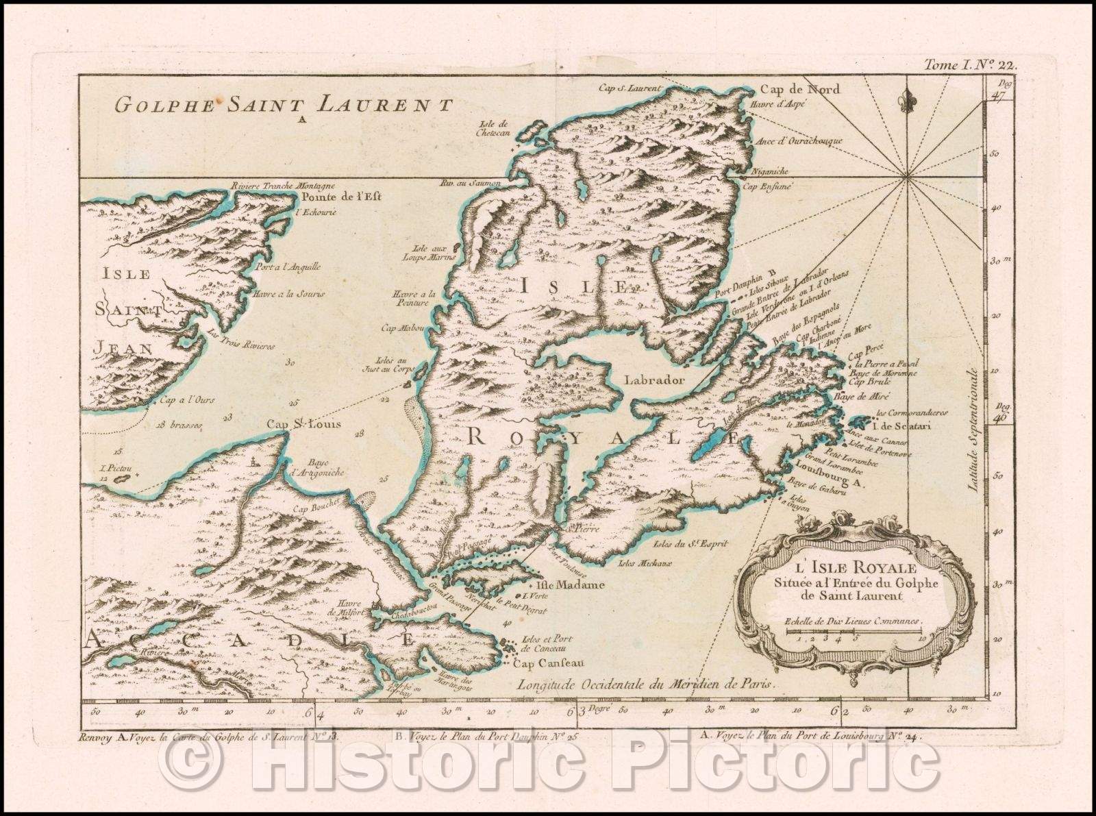 Historic Map - L'l'Isle Royale Situee a l Entree du Golfe de Saint Laurent/The Isle Royale Situated in the Entree Gulf of St. Lawrence, 1764 - Vintage Wall Art