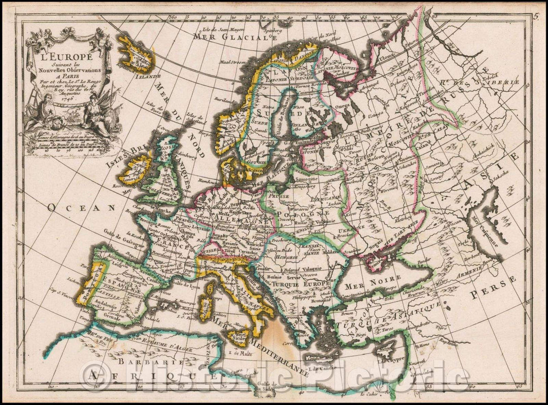 Historic Map - L'Europe Suivant les Nouvelles Observations, 1746, George Louis Le Rouge - Vintage Wall Art