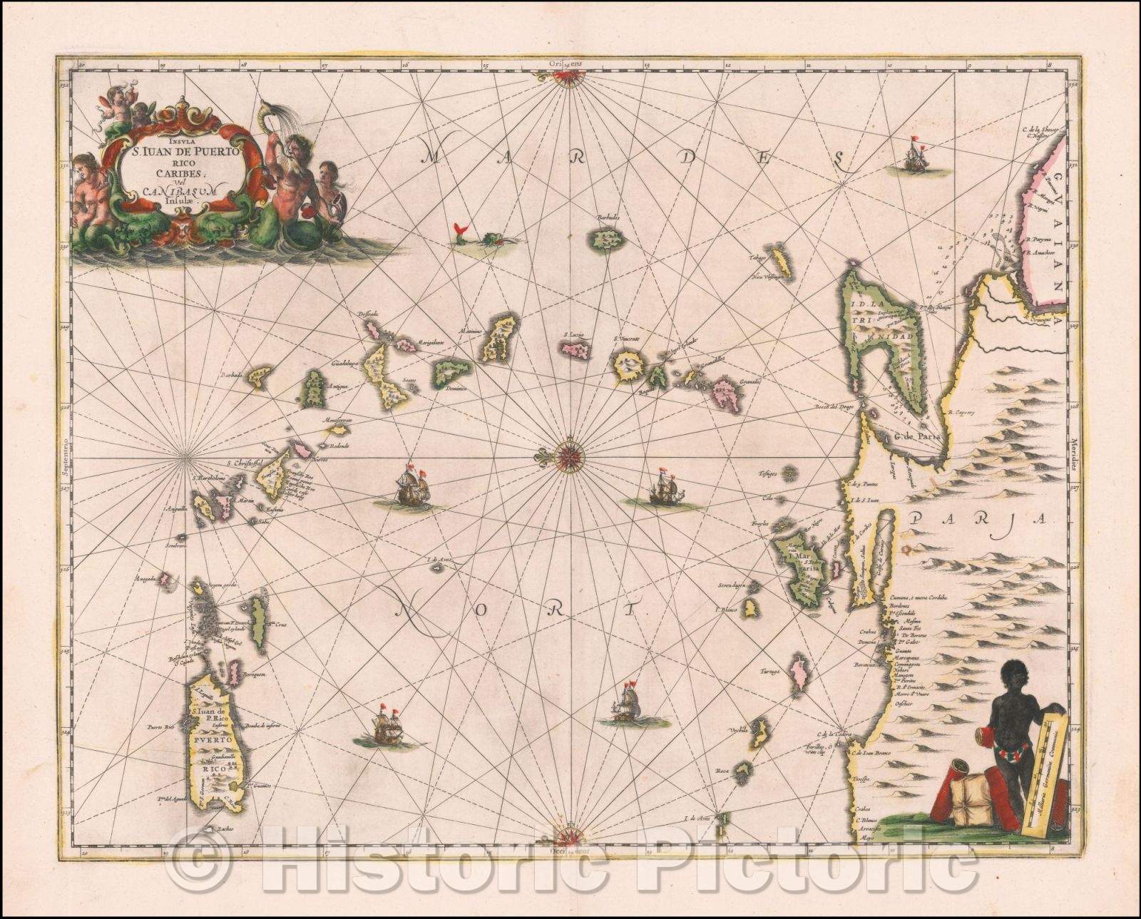 Historic Map - Insula S. Juan De Puerto Rico Caribes vel Canibasum Insulae/S. Juan de Puerto Rico Caribes island or islands Canibasum, 1650, Jan Jansson - Vintage Wall Art