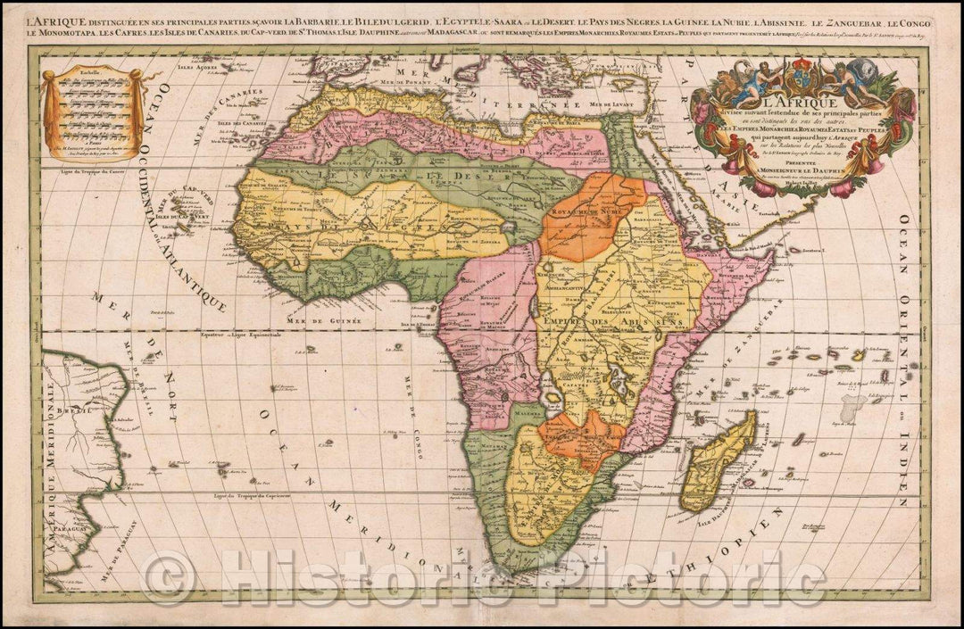 Historic Map - L'Afrique Divisee suivant l'estendue des ses principales parties/Map of Africa, published by Hubert Jaillot, 1692 - Vintage Wall Art