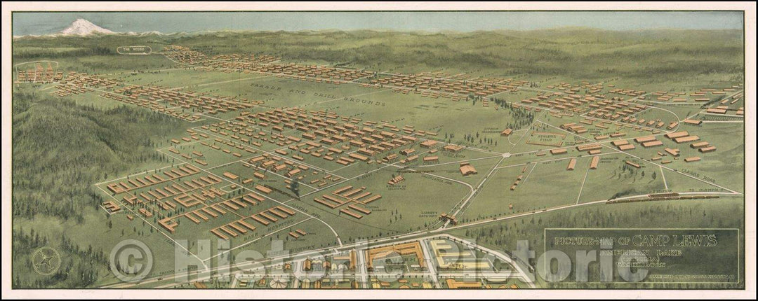 Historic Map - Picture -Map of Camp Lewis American Lake (Tacoma) Washington, 1918, Seattle Engraving Company - Vintage Wall Art