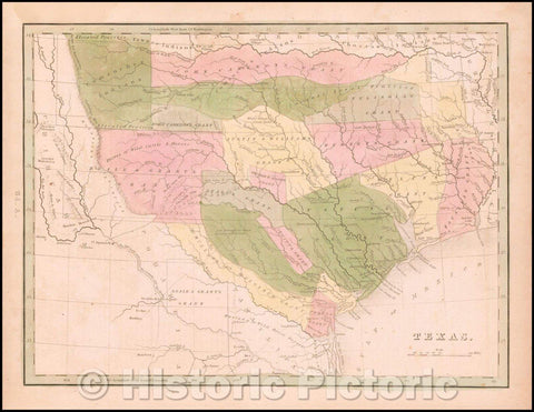 Historic Map - Texas [Republic of Texas] (1st State - Includes Text Sheet!), 1835, Thomas Gamaliel Bradford - Vintage Wall Art