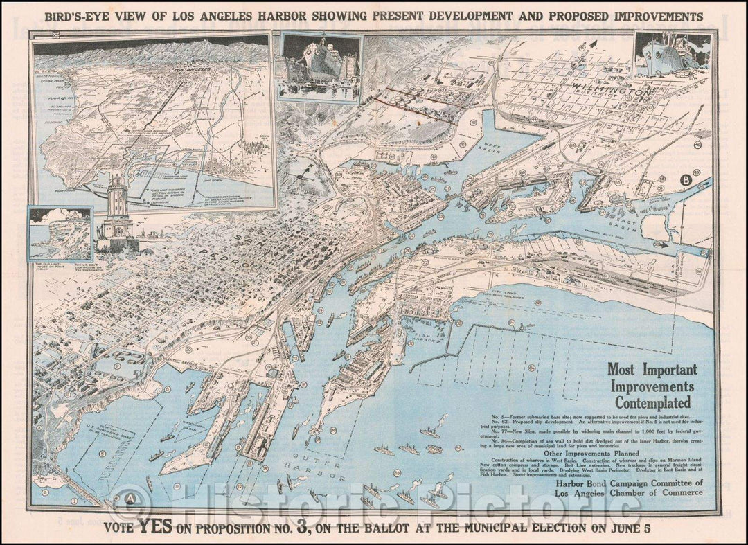 Historic Map - Bird's Eye View of Los Angeles Harbor Showing Present Development and Proposed Improvements, 1923 v2