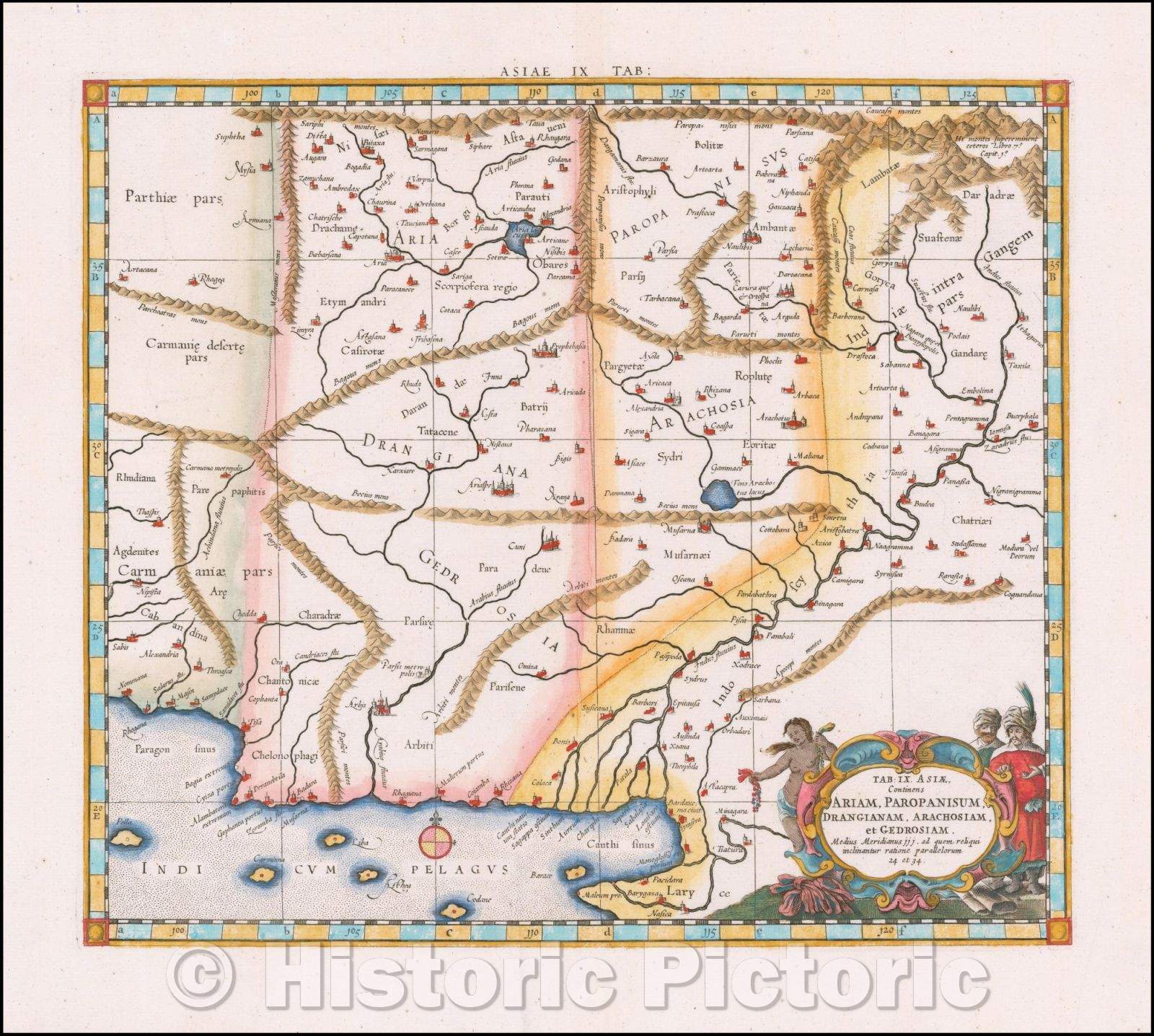 Historic Map - Pakistan Afghanistan & Western India Tab: IX Asia Continens Ariam, Paropanisum, Drangianam, Arachosiam, et Gedrosiam, 1697, Gerard Mercator v2