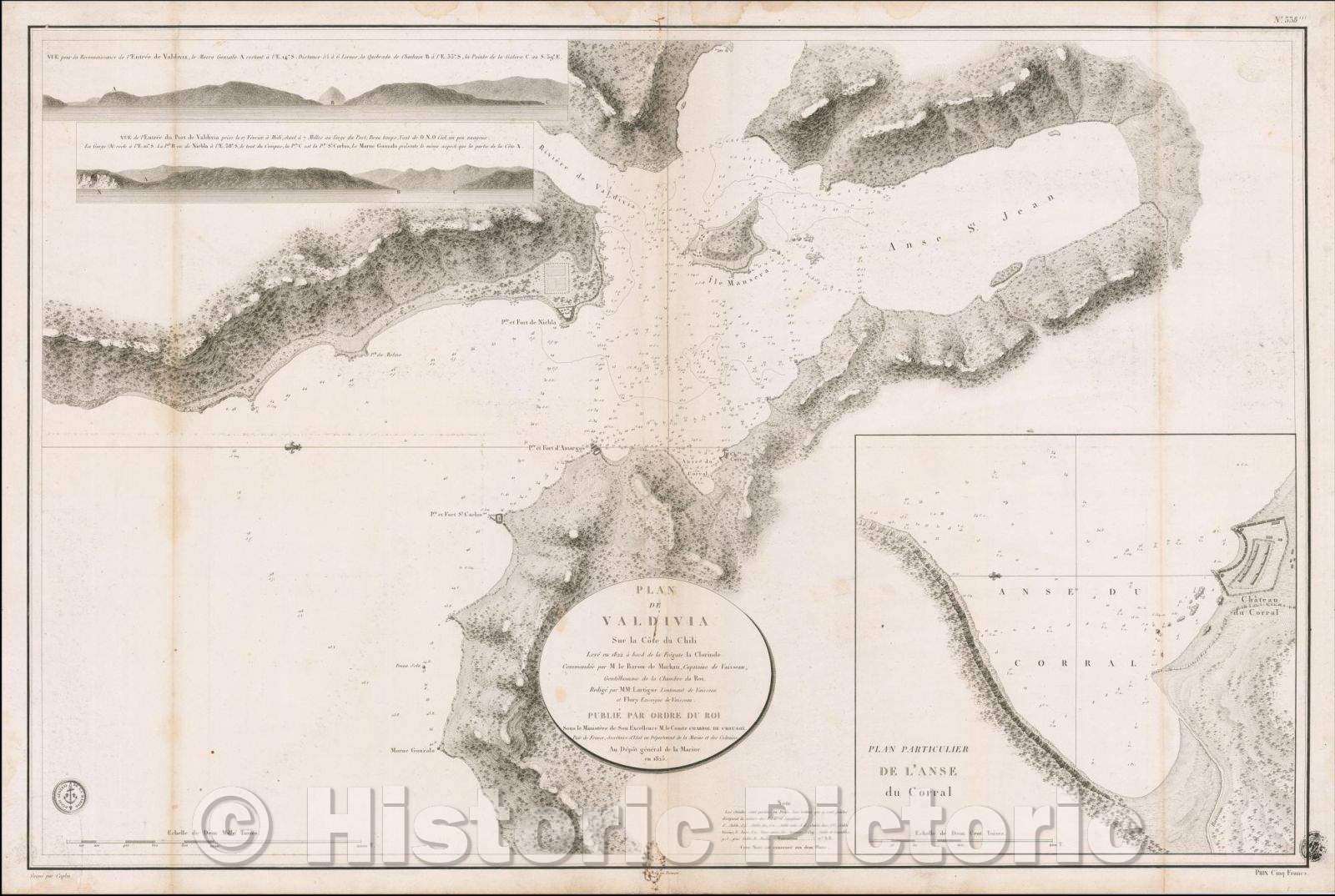 Historic Map - Plan de Valdivia Sur la Cote du Chili Leve en 1822 a bord de la Fregate la :: Valdivia On the Approval of Chile Leve, 1825 - Vintage Wall Art