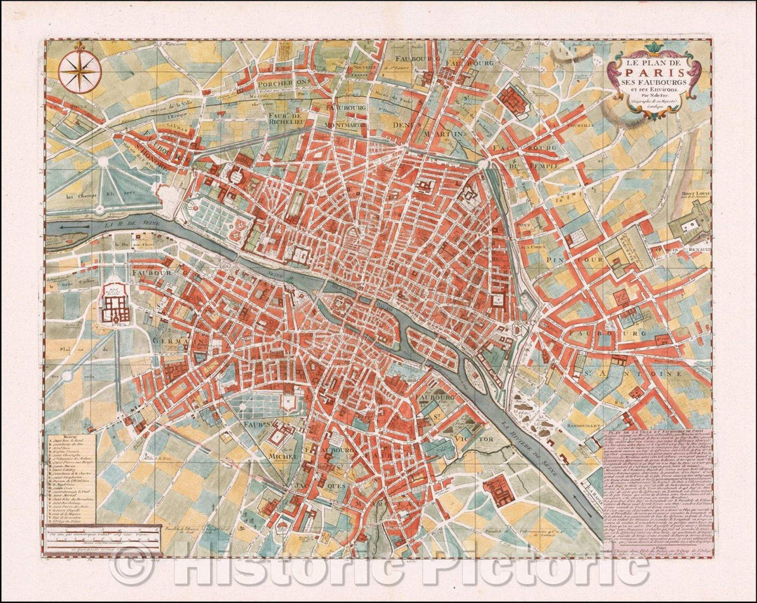 Historic Map - Le Plan De Paris Ses Faubourgs et Ses Environs, 1717, Nicolas de Fer - Vintage Wall Art