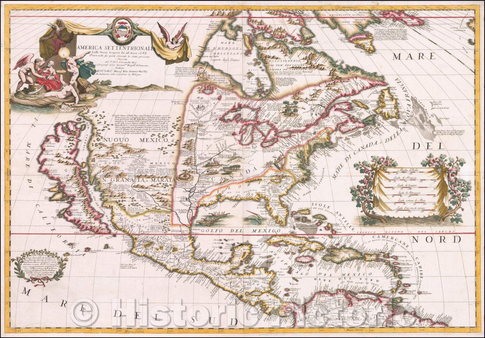 Historic Map - America Settentrionale Colle Nuove Scoperte Sin All'Anno 1688 /North America Colle New Discoveries From the year 1688, 1688 - Vintage Wall Art