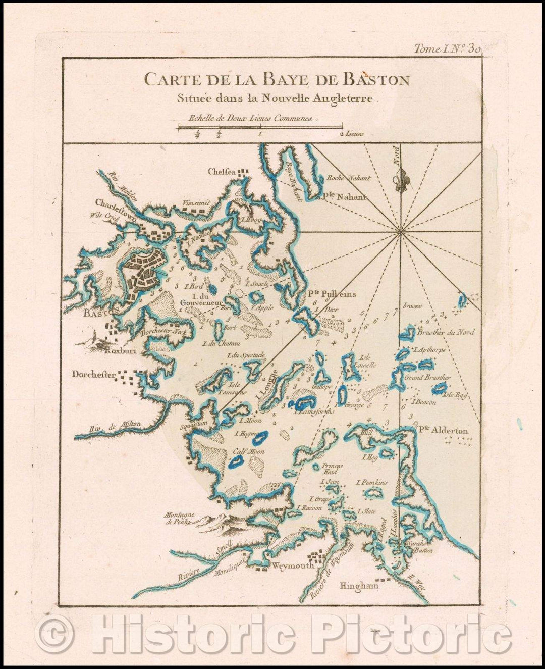 Historic Map - Carte De La Baye De Baston Situee dans la Nouvell Angleterre/Card De La Baye Baston Situated in England Nouvell, 1764, Jacques Nicolas Bellin - Vintage Wall Art