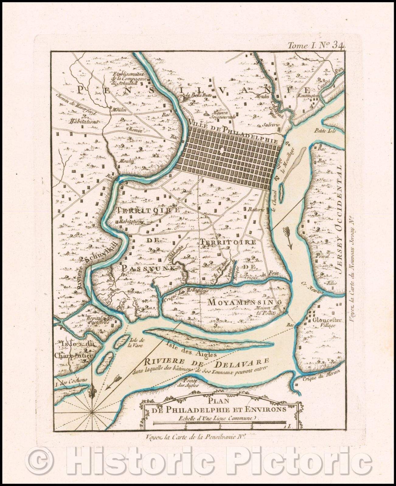 Historic Map - Plan de Philadelphie et Environs/Map of Philadelphia and Vicinity, 1764, Jacques Nicolas Bellin - Vintage Wall Art