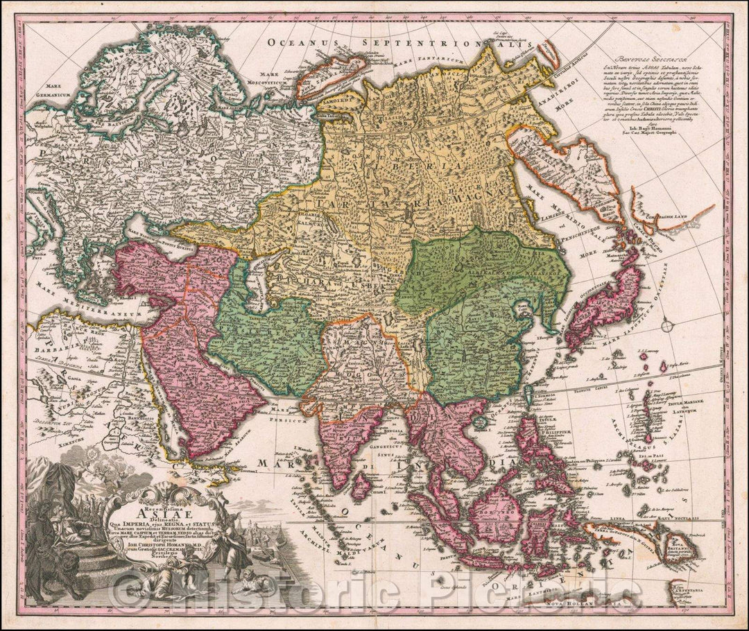 Historic Map - Asiae Recentissima Delineatio Qua Status et Imperia Totius Orientis unacum Orientalibus Indiis, 1720, Johann Christoph Homann - Vintage Wall Art