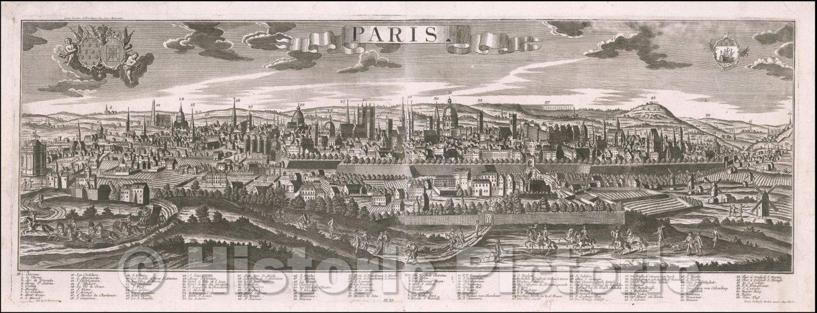 Historic Map - Paris, France, 1755, Georg Balthasar Probst - Vintage Wall Art