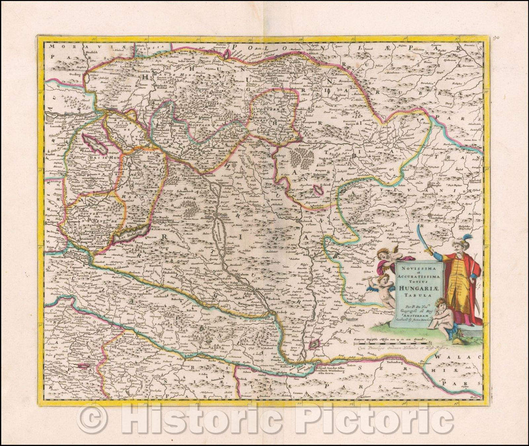 Historic Map - Novissima et Accuratissima Totius Hungariae Tabula Par P. Du Val/Justus Danckerts Map of Hungary, based upon an Map by Pierre Du Val, 1690 - Vintage Wall Art