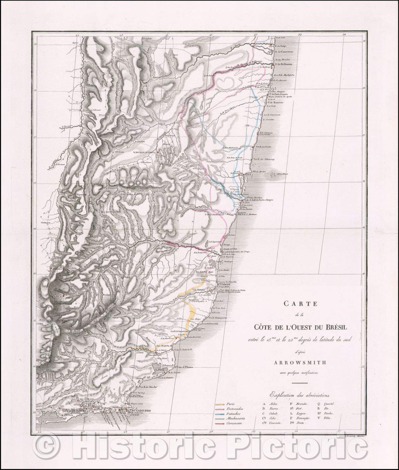 Historic Map - Cote de l'Ouest du Bresil entre le 15? et le 13? degr?de lati :: of the West Coast of Brazil between 15? and 13? latitude South of Arrow, 1822 - Vintage Wall Art