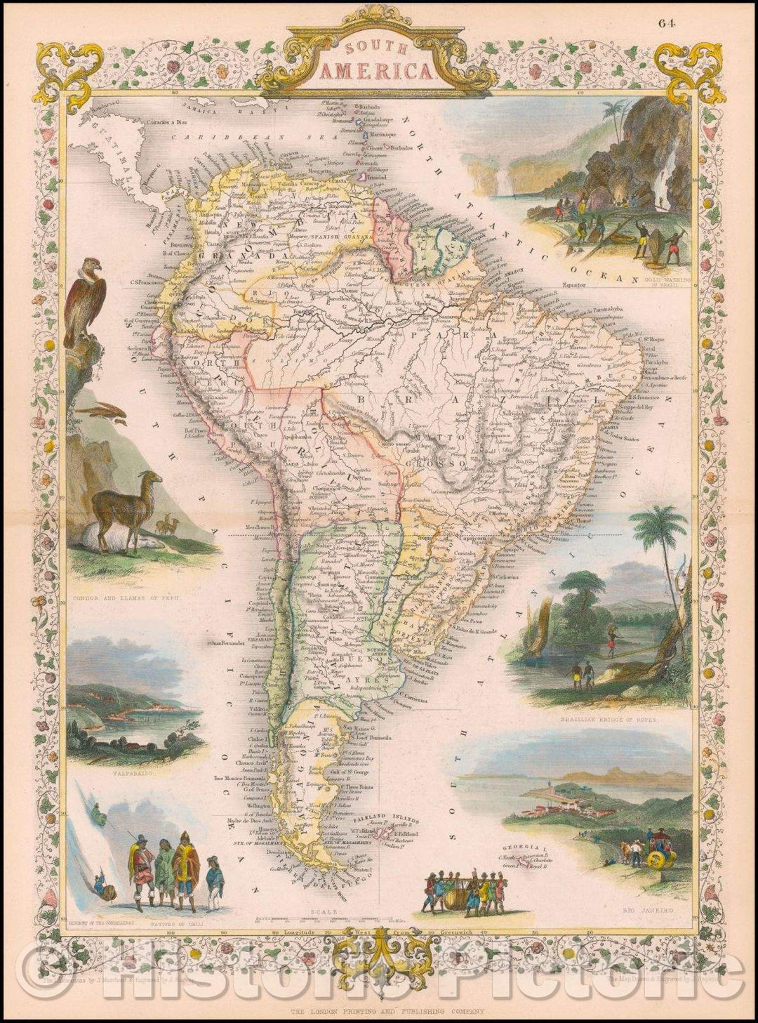 Historic Map - South America, 1851, John Tallis - Vintage Wall Art