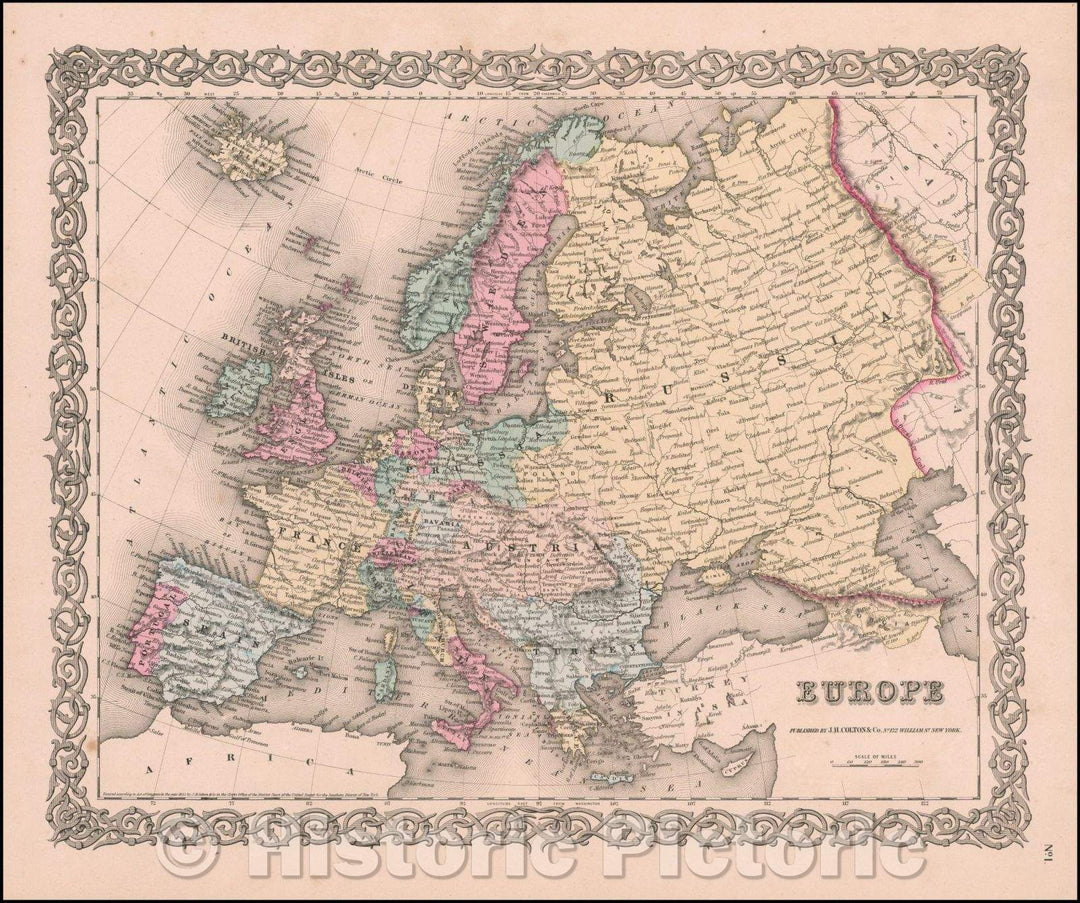 Historic Map - Europe, 1858, Joseph Hutchins Colton - Vintage Wall Art