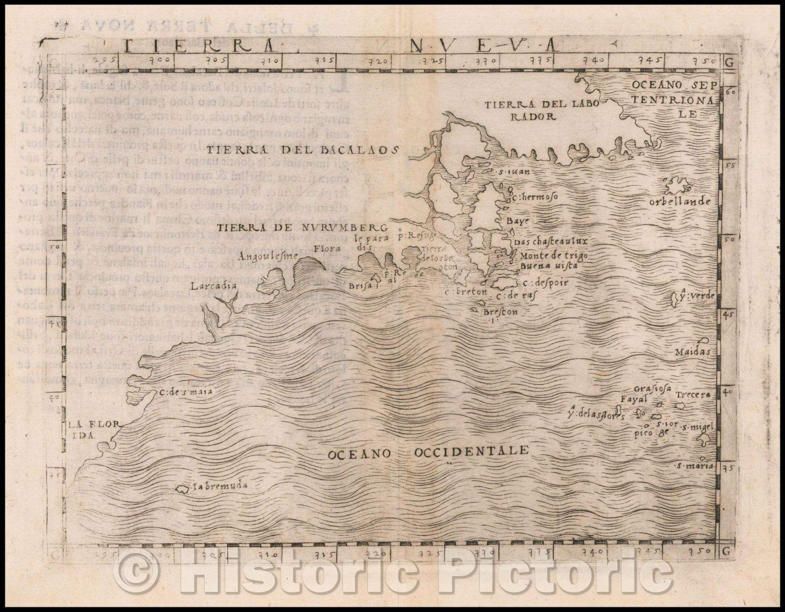 Historic Map - Tierra Nueva [New England] / Map of the Eastern United States and Canada, 1548, Giacomo Gastaldi - Vintage Wall Art