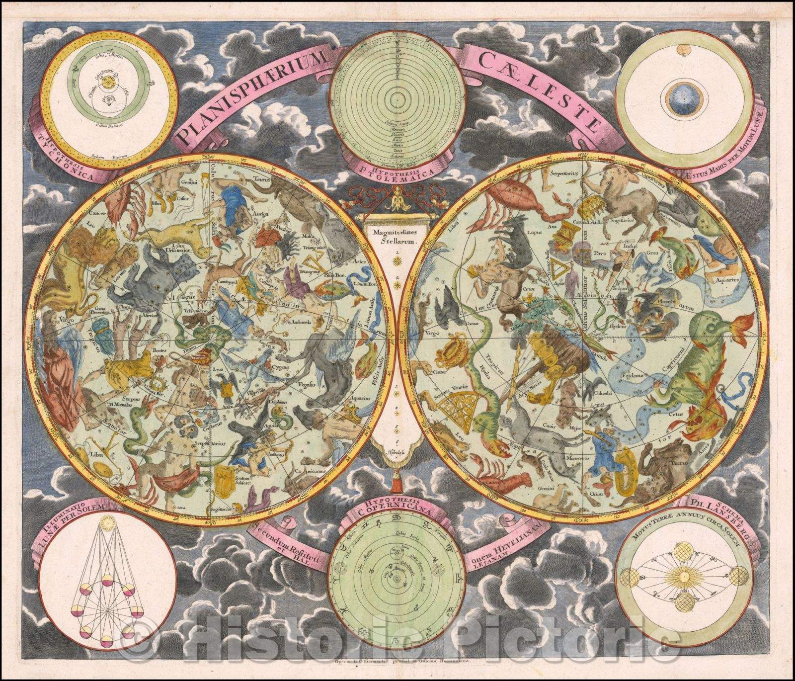 Historic Map - Planispherium Caeleste/Map of the Celestial Hemisphere by G.C. Eimmart, published in Nuremberg, 1710, Georg Christoph Eimmart - Vintage Wall Art