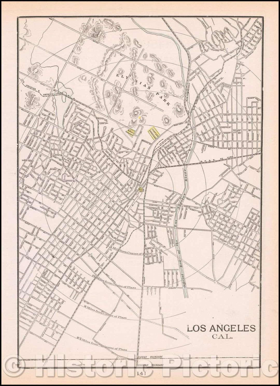 Historic Map - Los Angeles Cal. / Los Angeles and Ostrich Farm Rail Road, 1899, George F. Cram - Vintage Wall Art