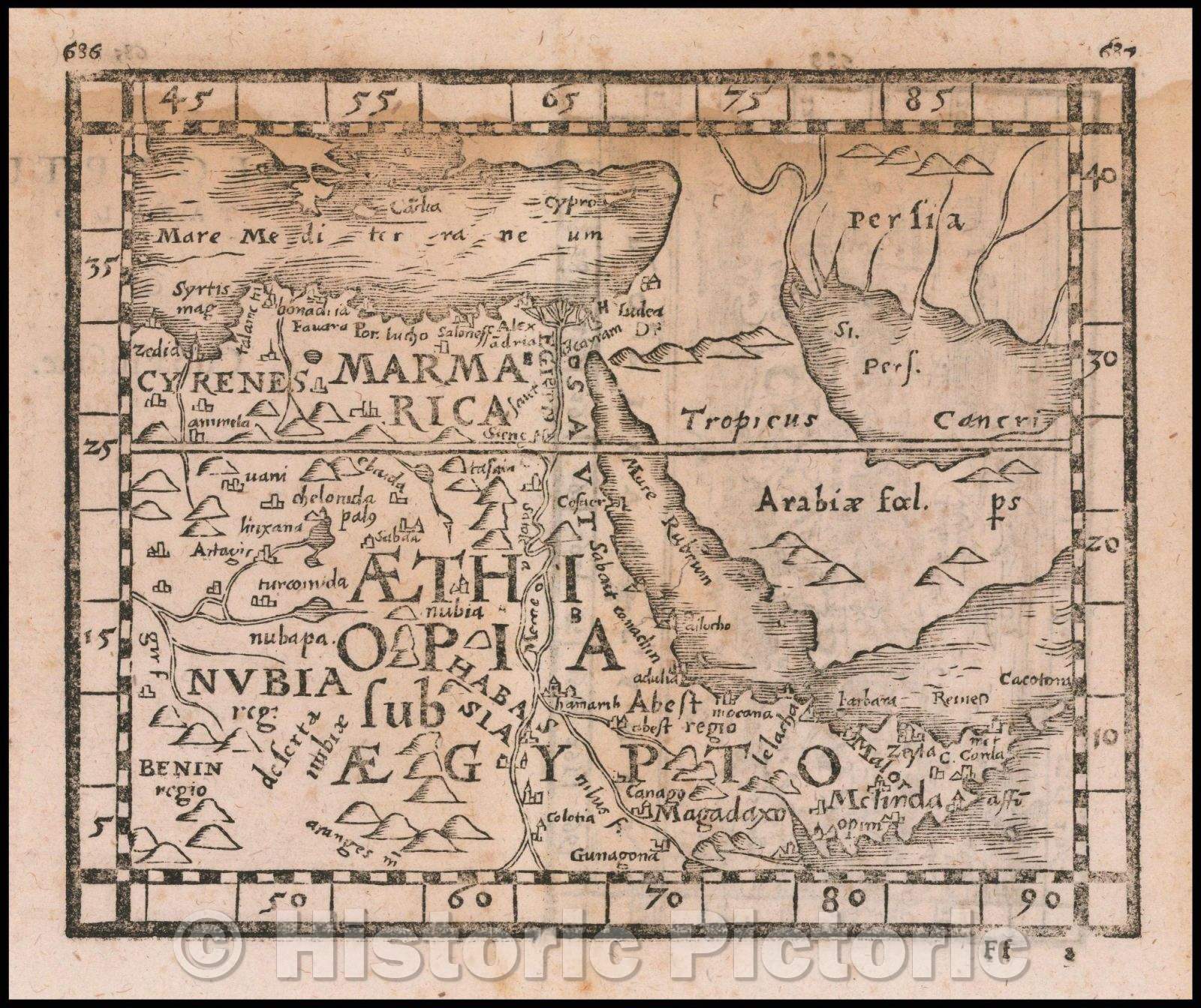 Historic Map - Egypt/North Africa andCuba, 1561, Johann Honter - Vintage Wall Art