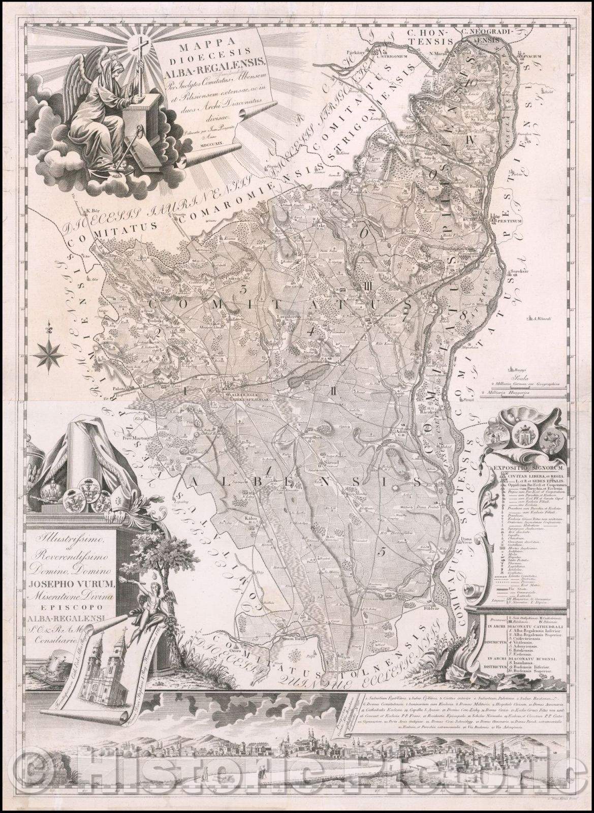 Historic Map - Mappa Dioecesis Alba-Regalensis, Per Inclytos Comitatus Albensem et Pilsiensem/Map of Albensis, Hungary by Janor Pongratz, 1819 - Vintage Wall Art