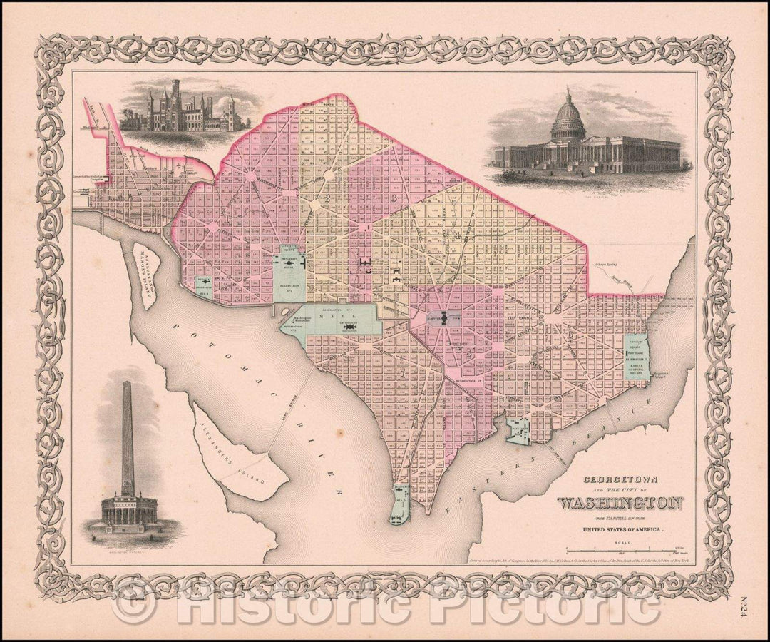 Historic Map - Colton's Georgetown and The City of Washington, The Capital of the United States of America, 1865, G.W. & C.B. Colton v2