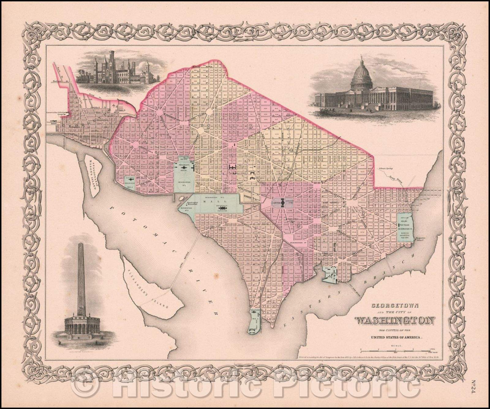 Historic Map - Colton's Georgetown and The City of Washington, The Capital of the United States of America, 1865, G.W. & C.B. Colton v2