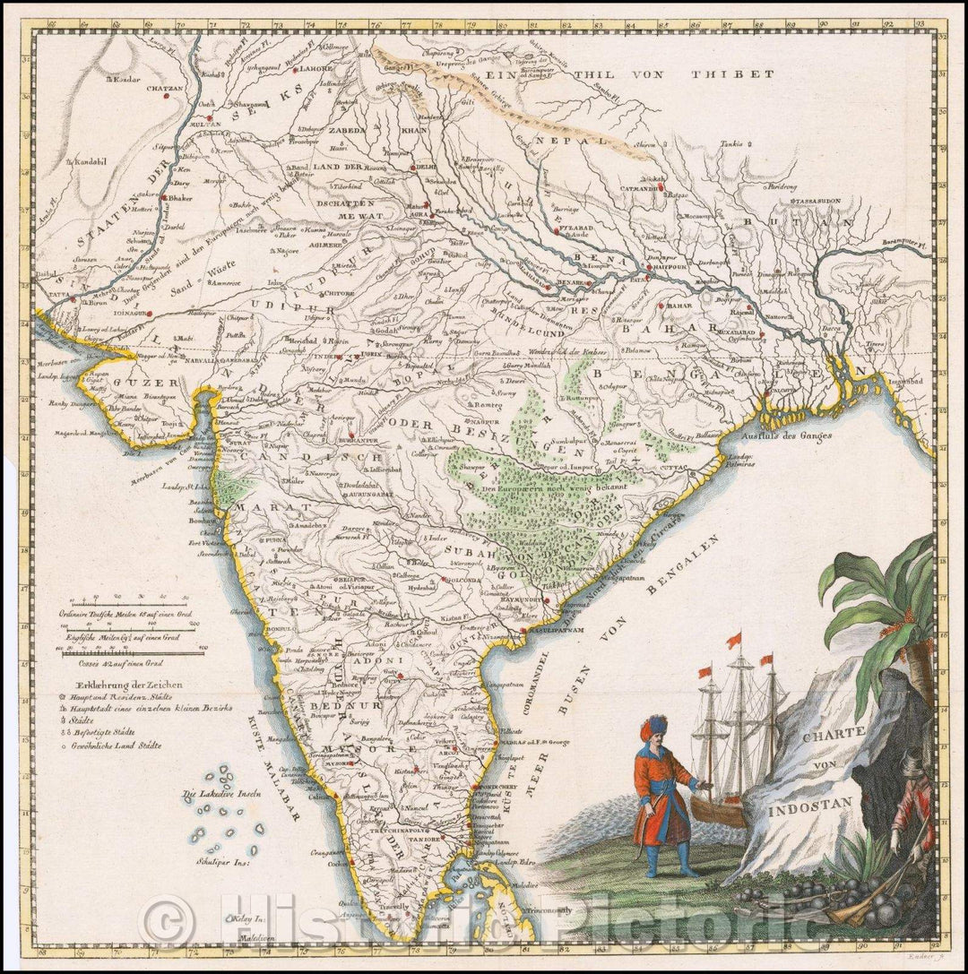 Historic Map - Charte von Indostan/Map of a large part of the Indian sub-continent, 1787, Gustav Georg Endner - Vintage Wall Art